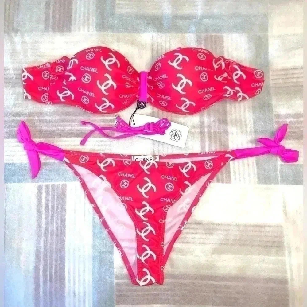 🌸 Bright Barbie Pink 🌸 Bikini 👙 set 🌸 CC logo printed 🌸 for  summer 🌸🌸🌸